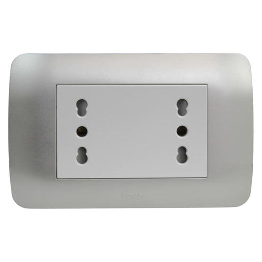 Enchufe Embutido Duplex 2p+t 16a Blanco / Plata Armado Metal - Lexo
