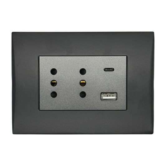 Enchufe Embutido Dúplex 2p+t 10a + 2 USB Black Andes Armado Metal - Lexo