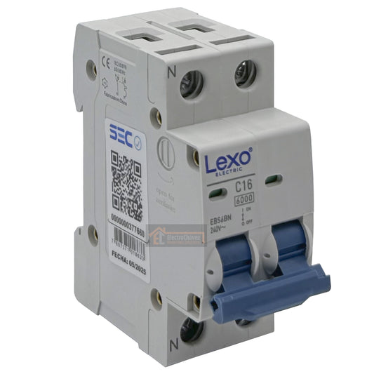 Interruptor Automático Bipolar 2p 16a (2x16a) 6ka Curva C - Lexo