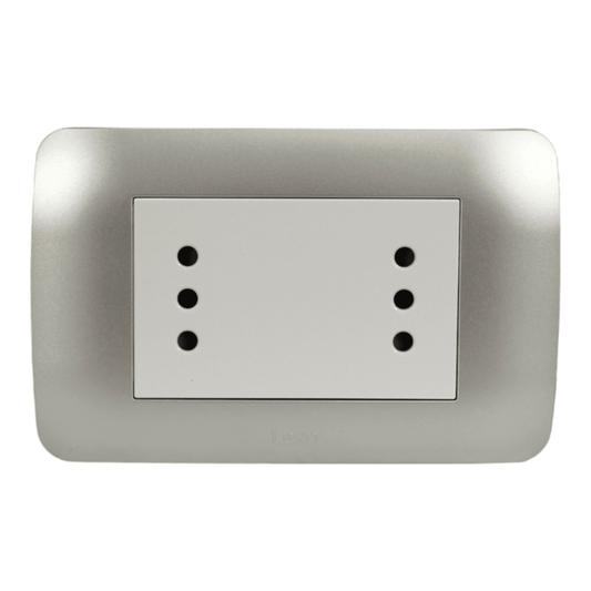 Enchufe Embutido Duplex 2p+t 10a Blanco / Plata Armado Metal - Lexo