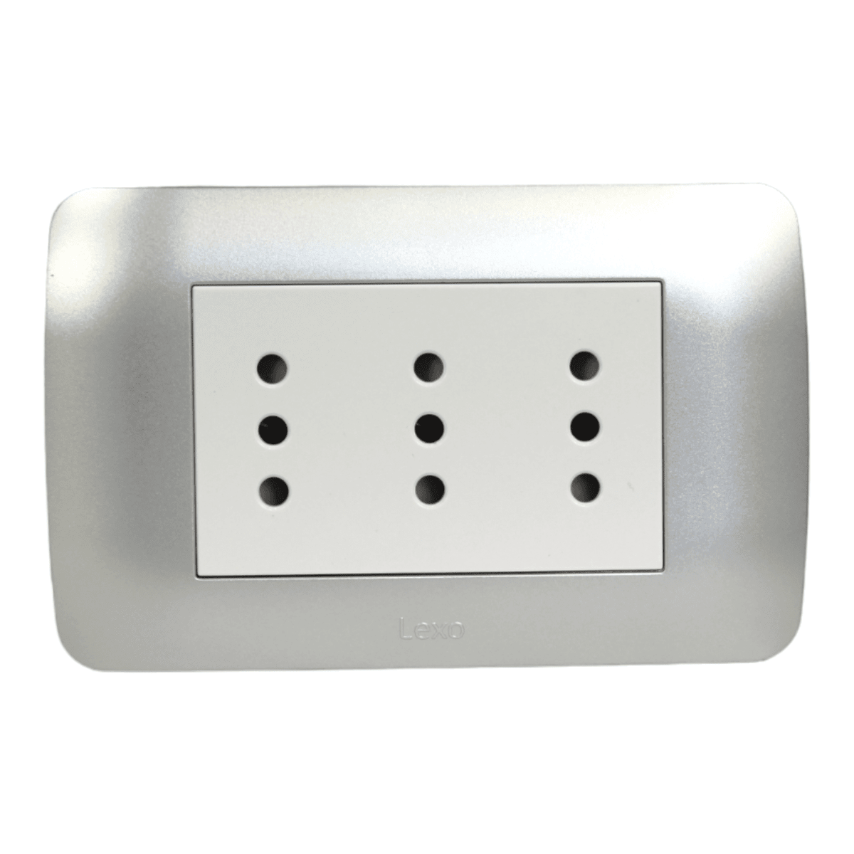 Enchufe Embutido Tríplex 2p+t 10a Blanco / Plata Armado Metal - Lexo