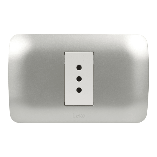 Enchufe Embutido Simple 2p+t 10a blanco / Plata Armado - Lexo